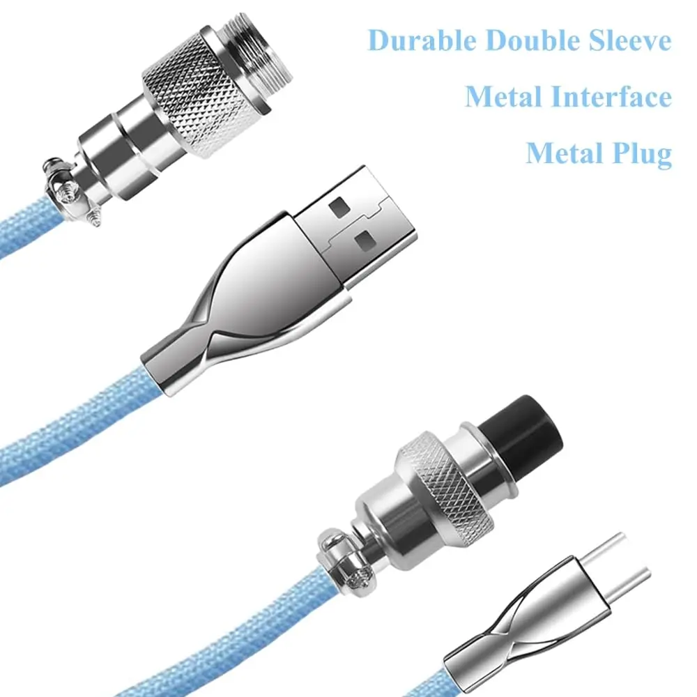 Coiled Keyboard Cable 1.8M USB-C to USB-A Braided Cord with Detachable Aviator Connector Durable Tangle-Free for Custom Gaming