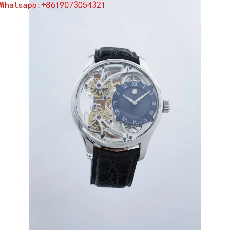 The Great Qin Empire YINGHUA forward and reverse double tourbillon flying suspension watch men's luminous mechanical watch steel view 3