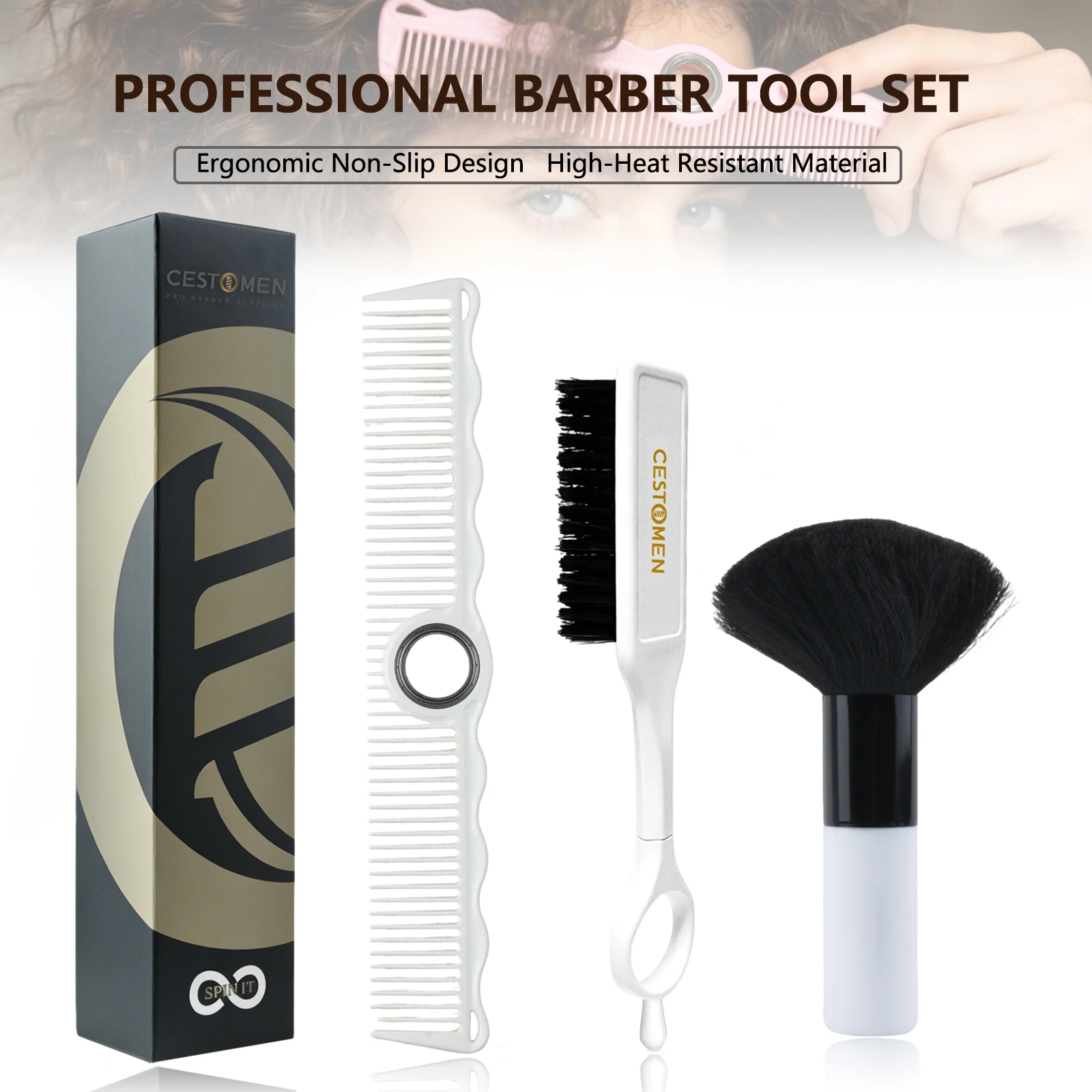2/3Pcs Professional Barber Set Rotate Hair Cutting Comb Oil Head Brush Neck Broken Hair Cleaning Brush Barber Shop Haircut Tools