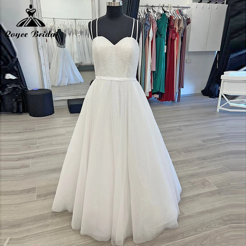 

Princess A-Line Wedding Dress For Women Sexy Boho Sweetheart Spaghetti Straps Backless Lace Up Bridal Gowns Sweep Shiny vestidos