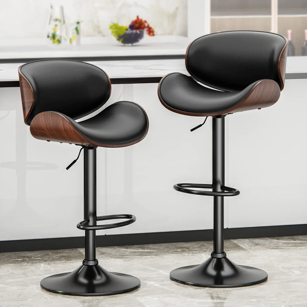 Bar Stools Set of 2, Adjustable Swivel PU Leather Upholstered Counter Height Bar Stool, Kitchen Island Barstools Bar Chairs