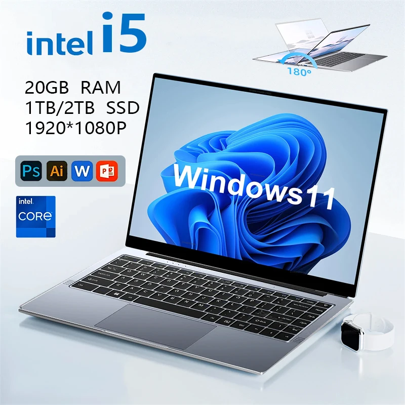 

2024 New models Notebook 14.1 Inch Windows 11 Laptop Intel CORE i5 20GB RAM 1TB 1920*1080 Resolution Office Study PC Computer