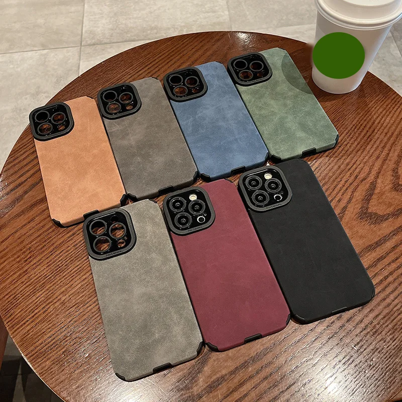 Artificial Leather Phone Case For iPhone 15 Pro Max 14 13 12 11 Xr Xs 7 8 Plus SE2/SE3 Anti-fingerprint Back Cover