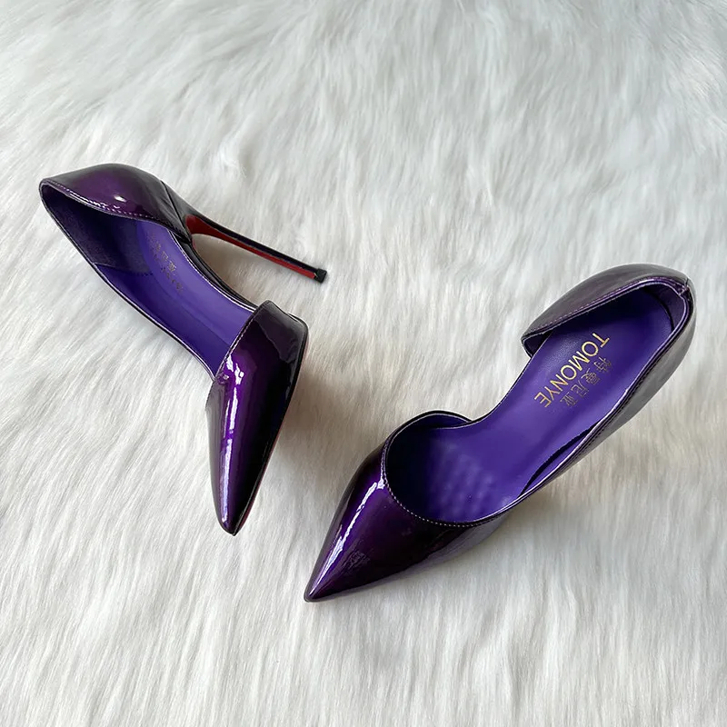 Loook Store 2026 Elegant Deep Purple Side Hollow Pointed Ultra Fine Light Lipstick Bottom High Heels Single Shoes（35-46）