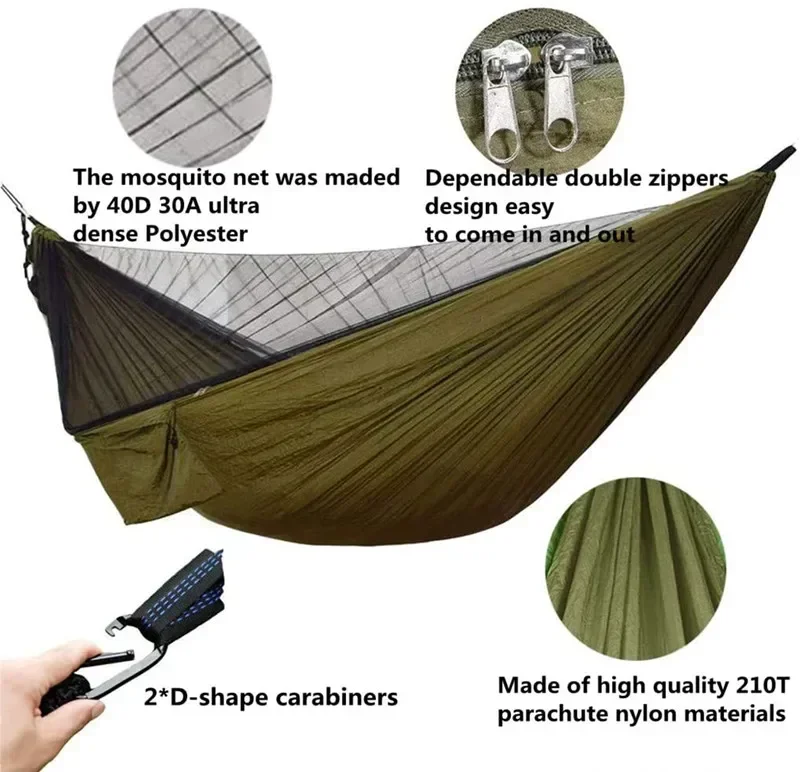 Camping Hängematte mit Bug Net und Überzelt Plane, 118x118in Tragbare Wasserdicht und UV Schutz Hängematte Zelt für Innen, outdoor