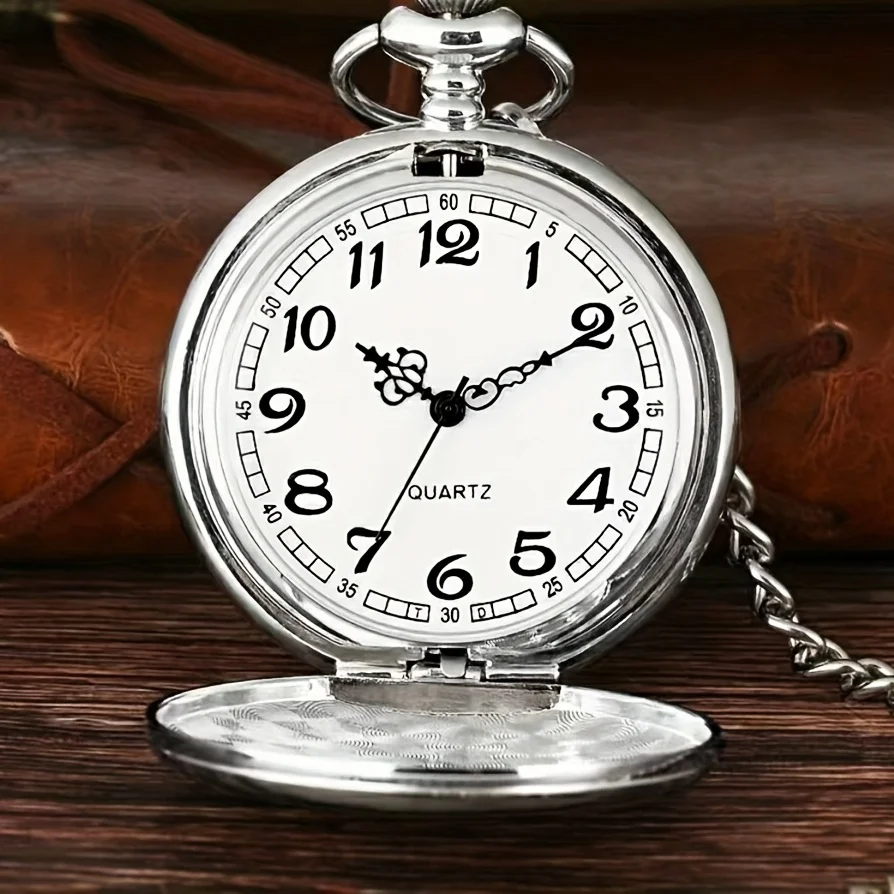 أفضل هدية للأب: ساعة جيب كبيرة عصرية وراقية بغطاء قلاب وسلسلة كوارتز رقمية رومانية من قماش الدنيم