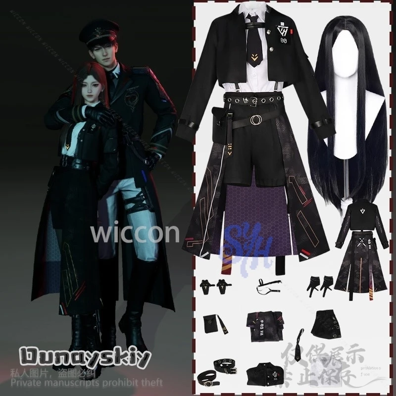 

Anime Game Love And Deepspace Cosplay Heroine Black Punk Coat Dress Nightbreaker Shadow Lolita Wigs Halloween Party Outfit