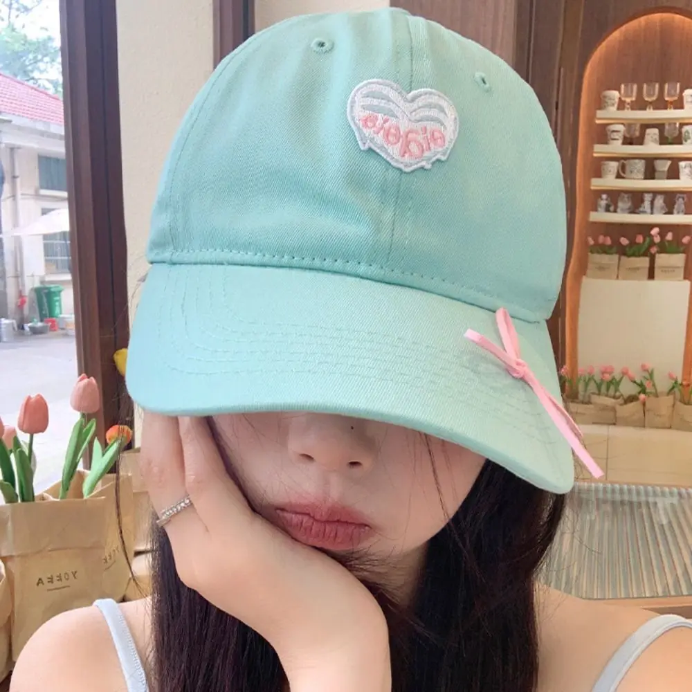 

Sweet Embroidery Love Heart Baseball Cap Sunscreen Snapback Sun Hat Cotton Korean Style Peaked Cap Girls