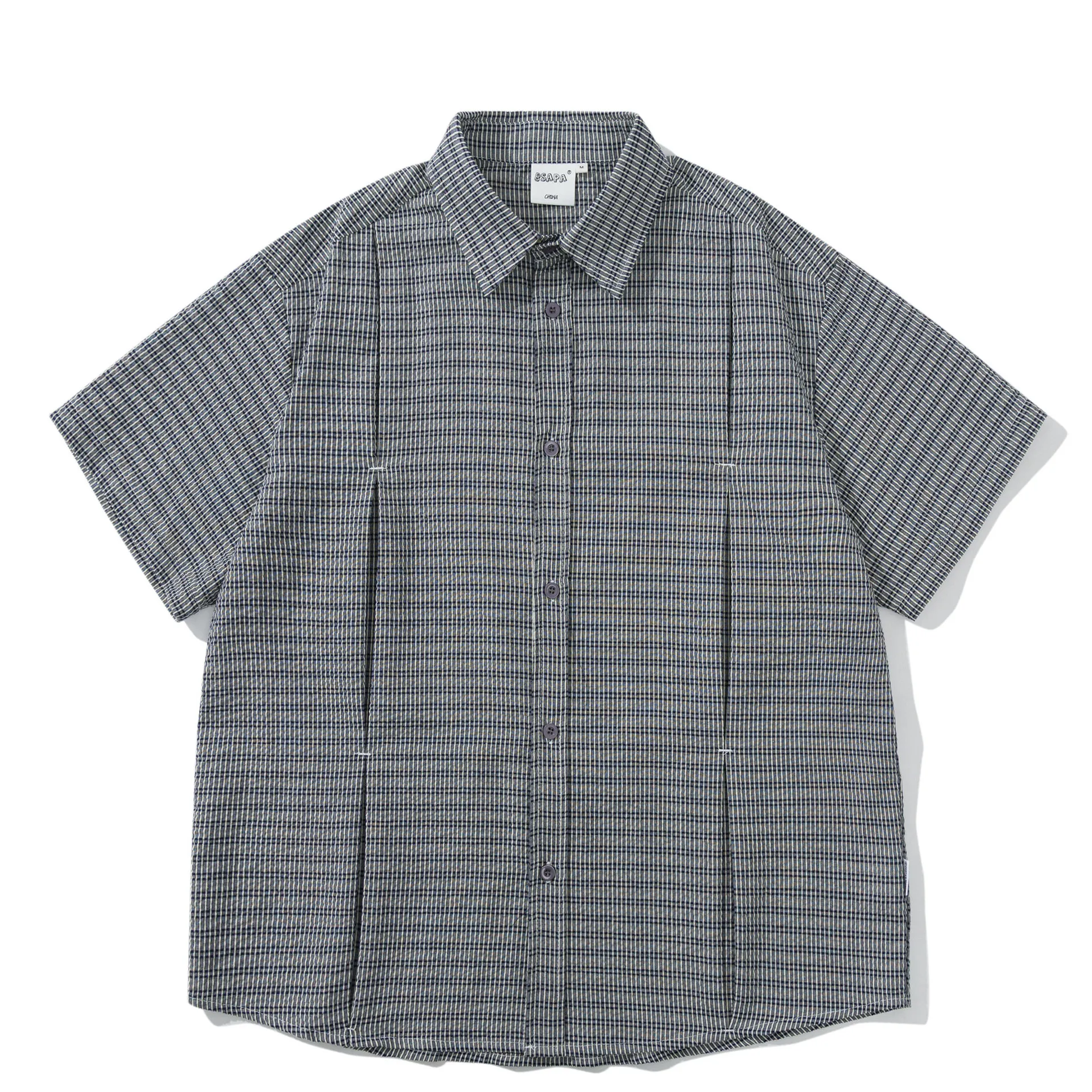 2026 Summer New Arrival Old Money Style Japanese Vintage Plaid Short Sleeve Shirt Unisex Loose Casual Workwear Shirt for Men