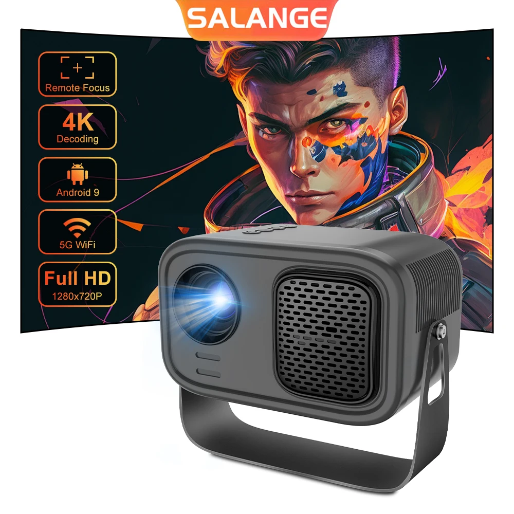 Salange P28A MINI Projector Android 9 Smart TV BT5 WIFI Sync Phone Screen Electronic Focus Portable Home Theater Support 1080P