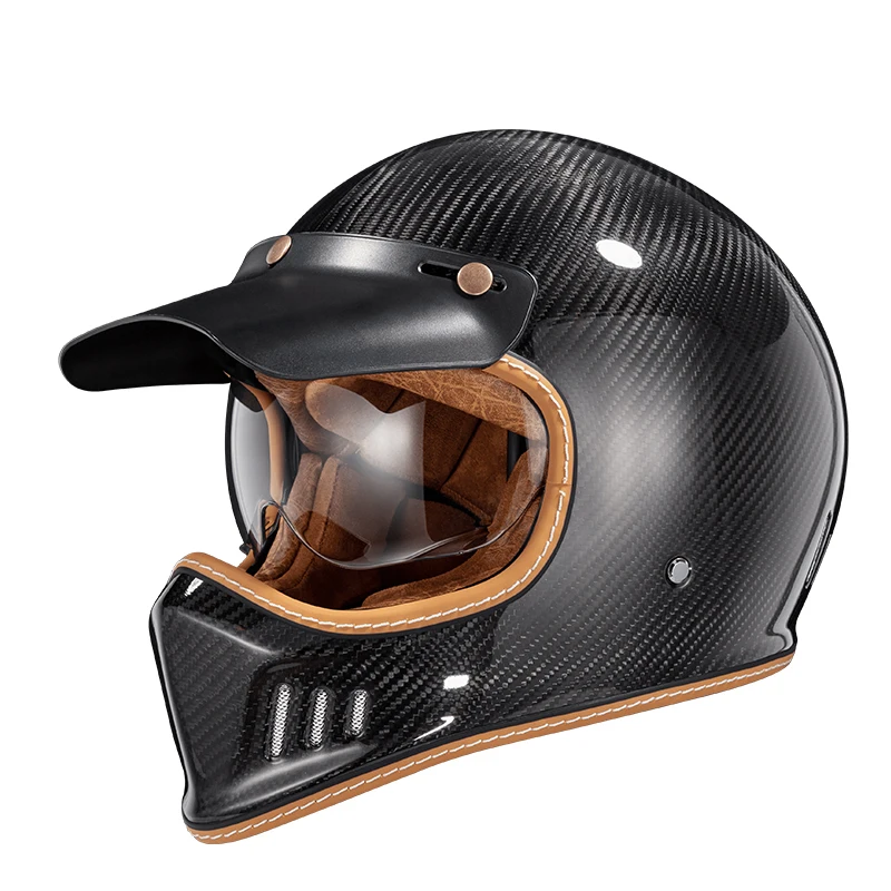 Vintage Motorcycle Helmet Certification Motocross Helmet Carbon Fiber Motorbike Protective Helmet
