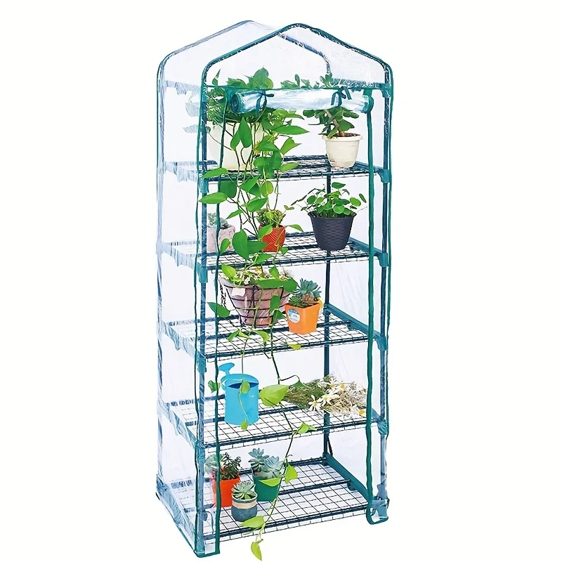 Indoor/outdoor 5-story garden mini greenhouse portable, transparent thick PVC cover, heavy-duty frame
