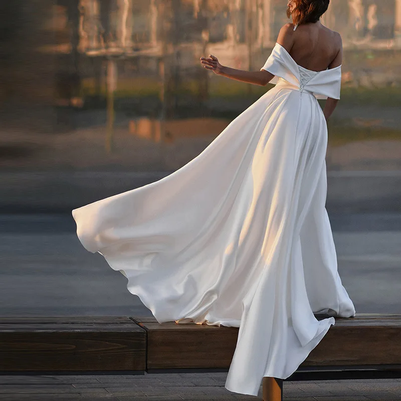 Новое платье с открытыми плечами, трансграничное длинное банкетное вечернее платье Amazon длиной до пола с небольшим шлейфом