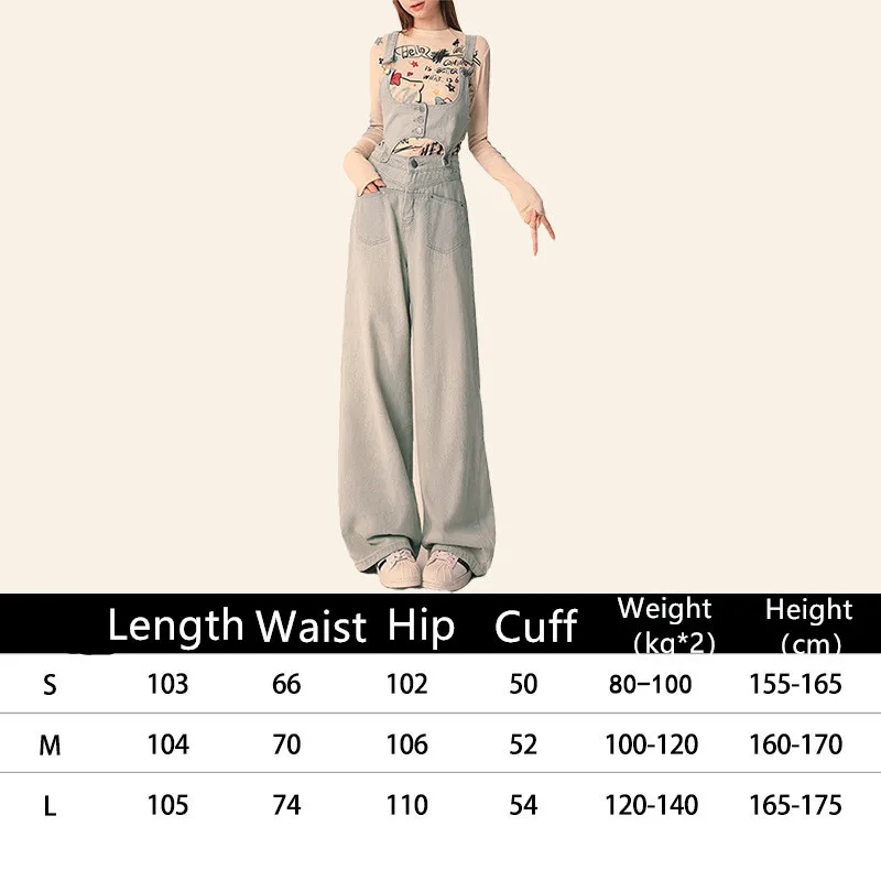 Detachable Light Colored Denim Overalls For Women's Spring And Autumn 2024 New Loose Wide Leg Long Pants