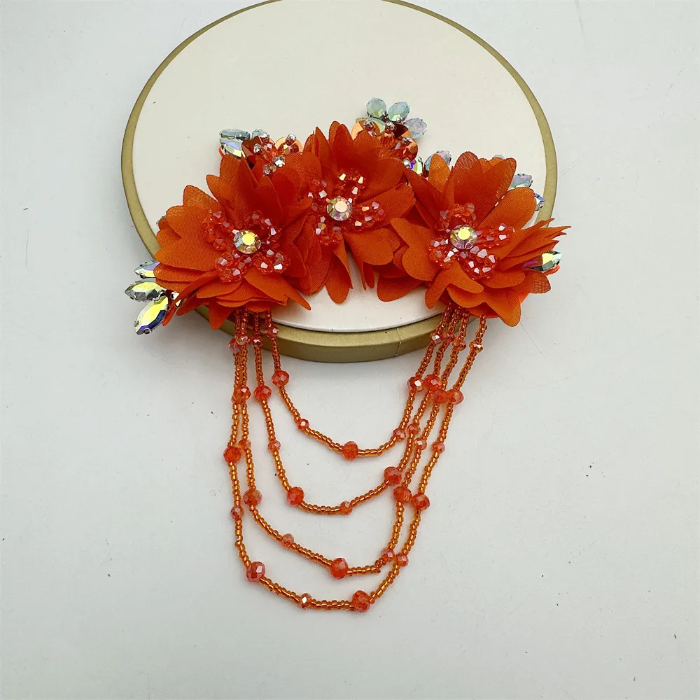 5 Stück Strass-Blumen-Pailletten-Applikationen 3D-Blumen DIY Kleidung