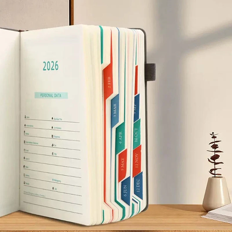

Портативный планировщик из искусственной кожи формата А5 на 2026 г. — английский календарь с ежедневным расписанием, заметками и отслеживанием даты