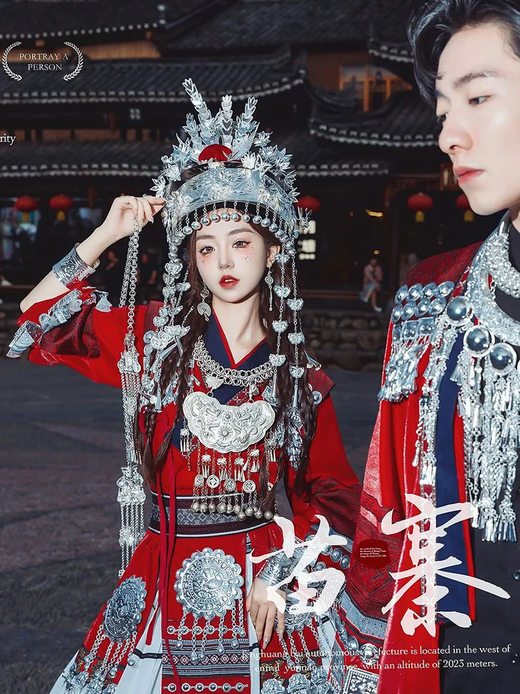 High Quality |Miao Costume Couple Women Dress Suit Wedding Clothes Tujia Ethnic Minority Style Costumes