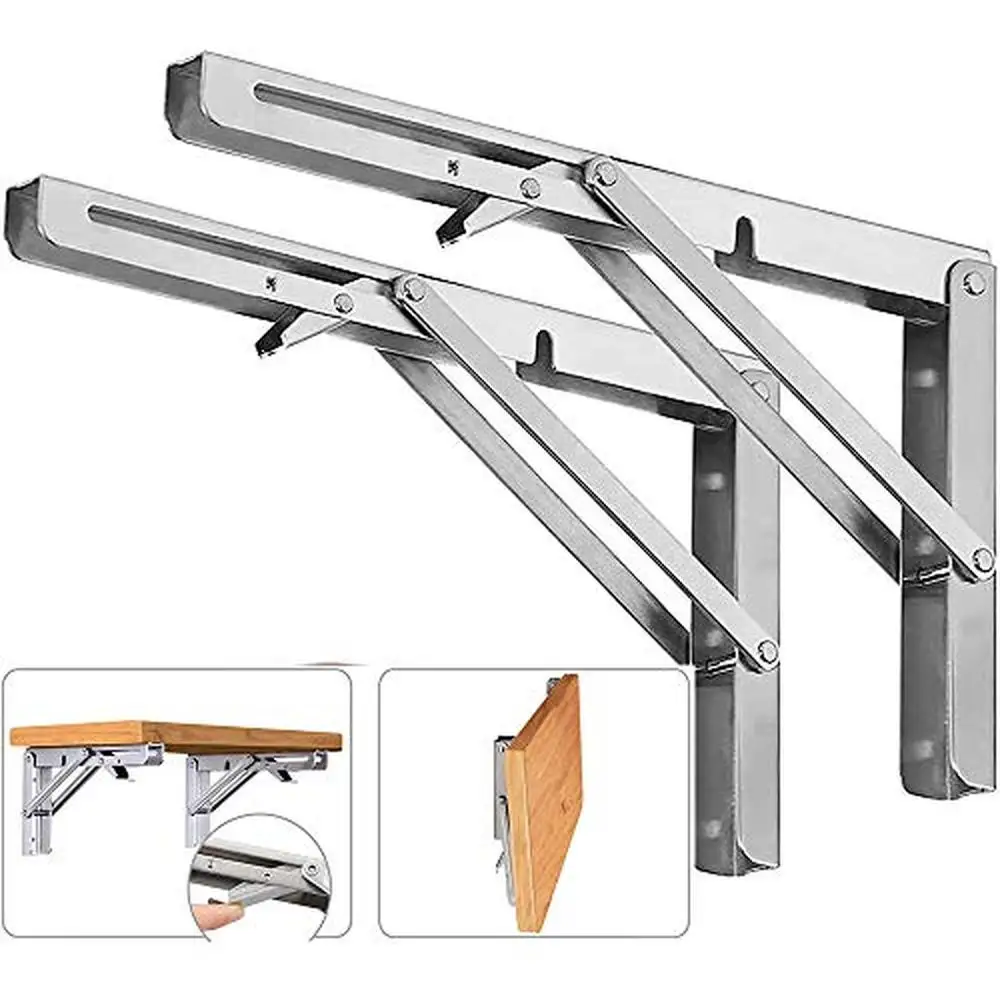 Heavy Duty Stainless Steel Folding Shelf Brackets Max Load 300 lb Wall Mounted DIY Space Saving Bookshelf Kitchen Garden Bracket