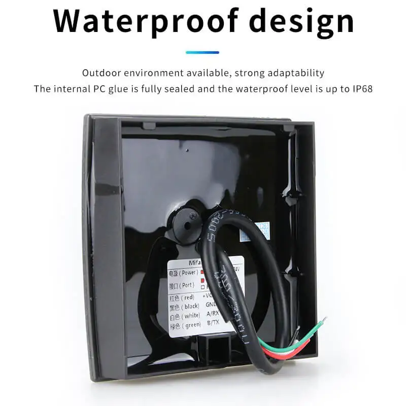 مستقرة 125 كيلو هرتز RS485 بروتوكول Modbus RTU قارئ بطاقات 12 فولت/24 فولت IP68 مقاوم للماء 13.56 ميجا هرتز تتفاعل تماس MF بطاقة التحكم في الوصول قراءة #5