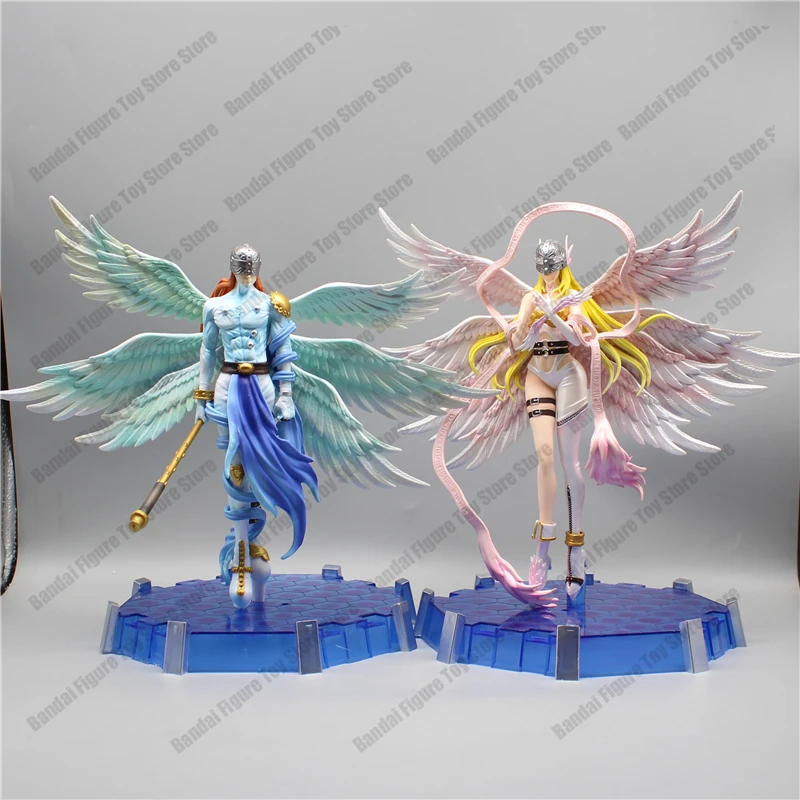 28cm Anime Digimon Adventure Figures Angewomon Angemon LED Action Figurines PVC Statue Model Collection Doll Toys Children Gift