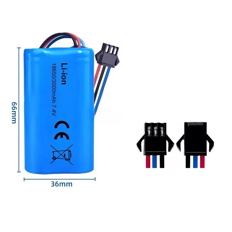 7.4V 3000mAh Li-ion Battery SM-3P Plug with USB Charger for Watch Gesture Sensing Twisted RC Stunt Car 18650 Battery