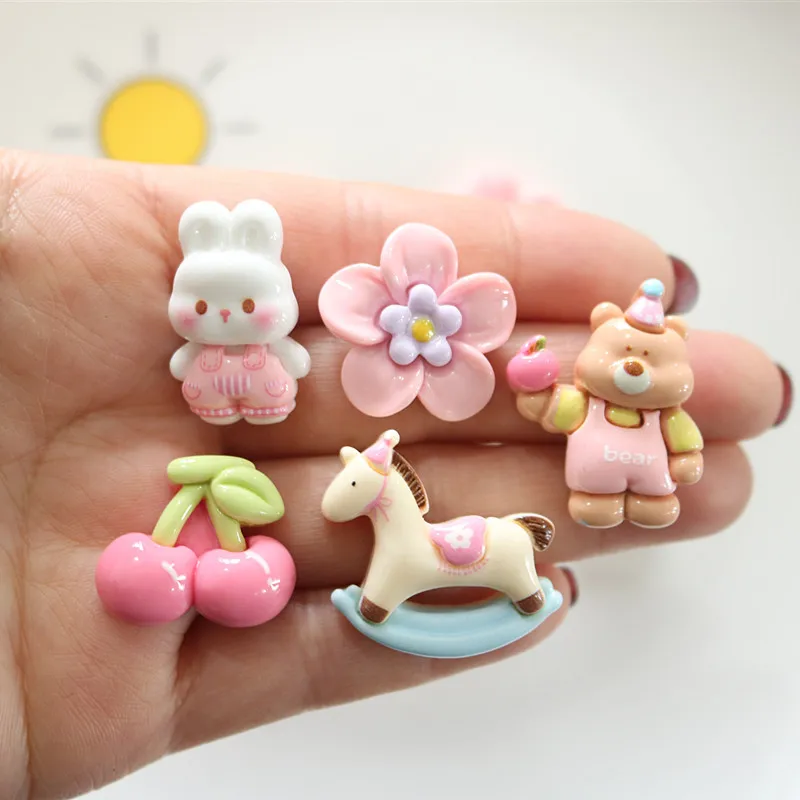 10pcs Cardboard Rabbit Shiny Surface Resin Accessories DIY Handmade Carded Refrigerator Magnet Intermediate Product Components