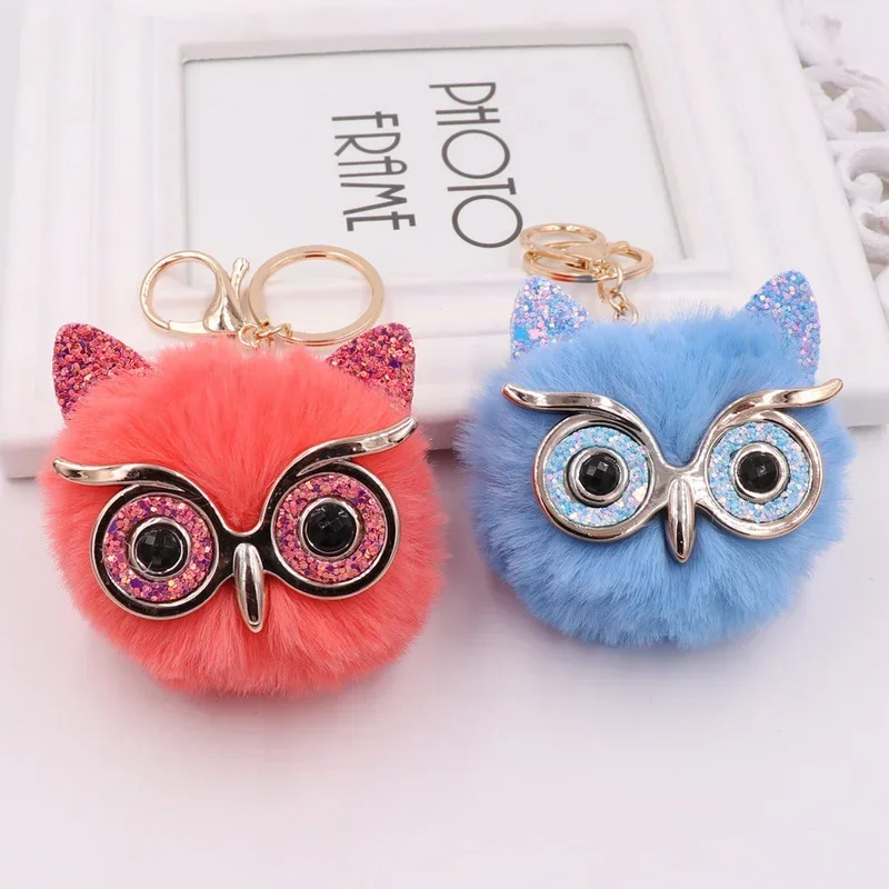 Simple Fluffy Color Hairy Owl Charm Pendant Keychain for Women Gifts Fashion Bag Car Pendant Key Ring Jewelry Accessories