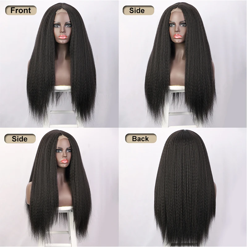 30Inch Middlepart Lange Yaki Pruik Synthetische Vezel Haar Vrouwelijke Afrikaanse Natuurlijke Kinky Rechte Pruiken Voor Zwarte Vrouwen Dagelijks Gebruikt Pruiken