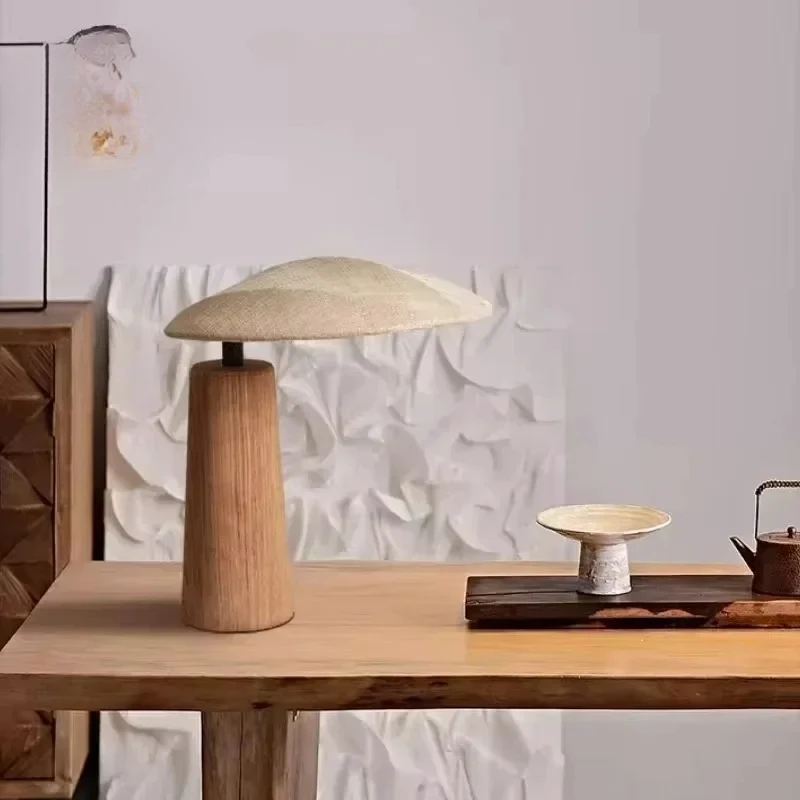 Modern Japanese Wabi-sabi Solid Wood Table Lamp LED Fabric Lampshade Zen Art Decor Desk Light Living/Model Room Bedroom Tea Hous