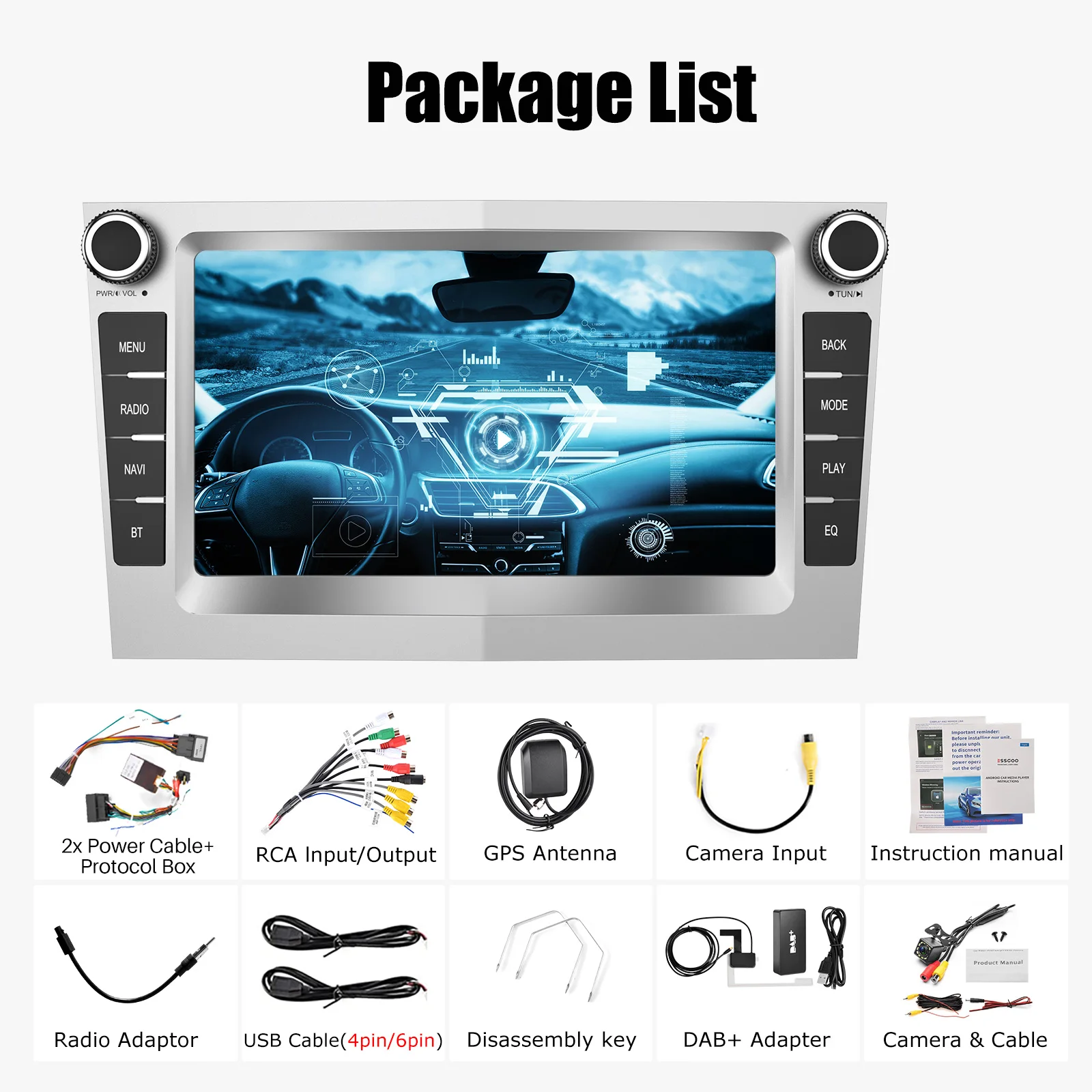 ESSGOO Android 14 Carplay 4G 64G Voor Opel Astra H J 2004 Vectra Vauxhall Antara Zafira Corsa C D Vivaro Meriva Veda Radio