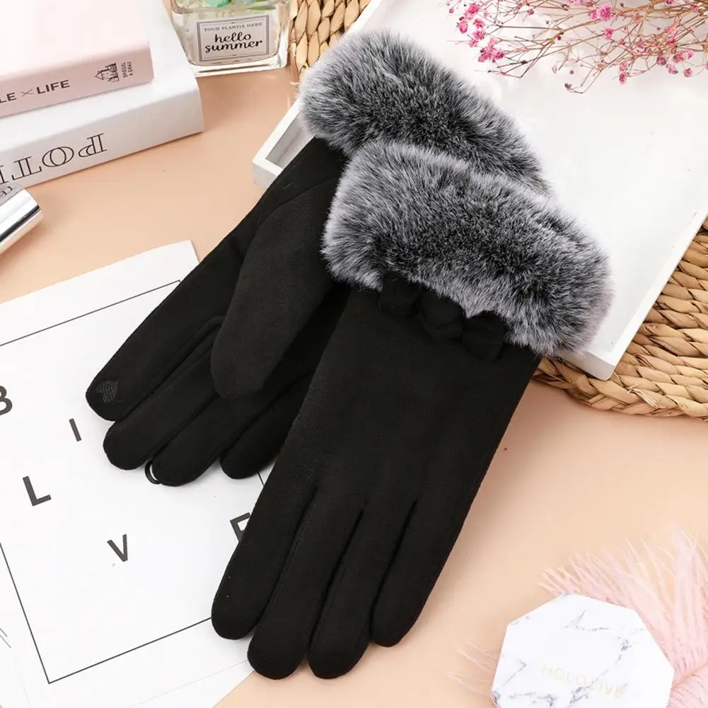 Women Gloves 1 Pair Trendy Solid Color Anti slip Winter Keep Warm Cycling Gloves Daily Wear