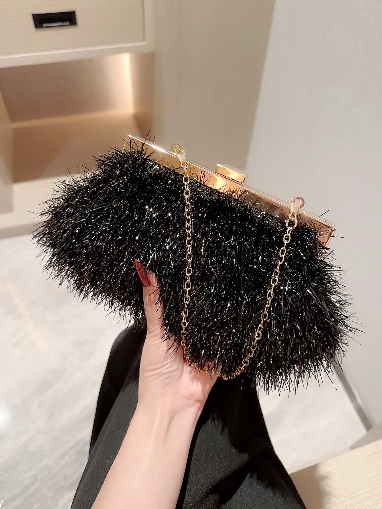 Fashion Bag For Women Feathers Clutch Small Champagne Ceremony Evening Bag Ladies Pink Banquet Dress Purses Feather Party Bags