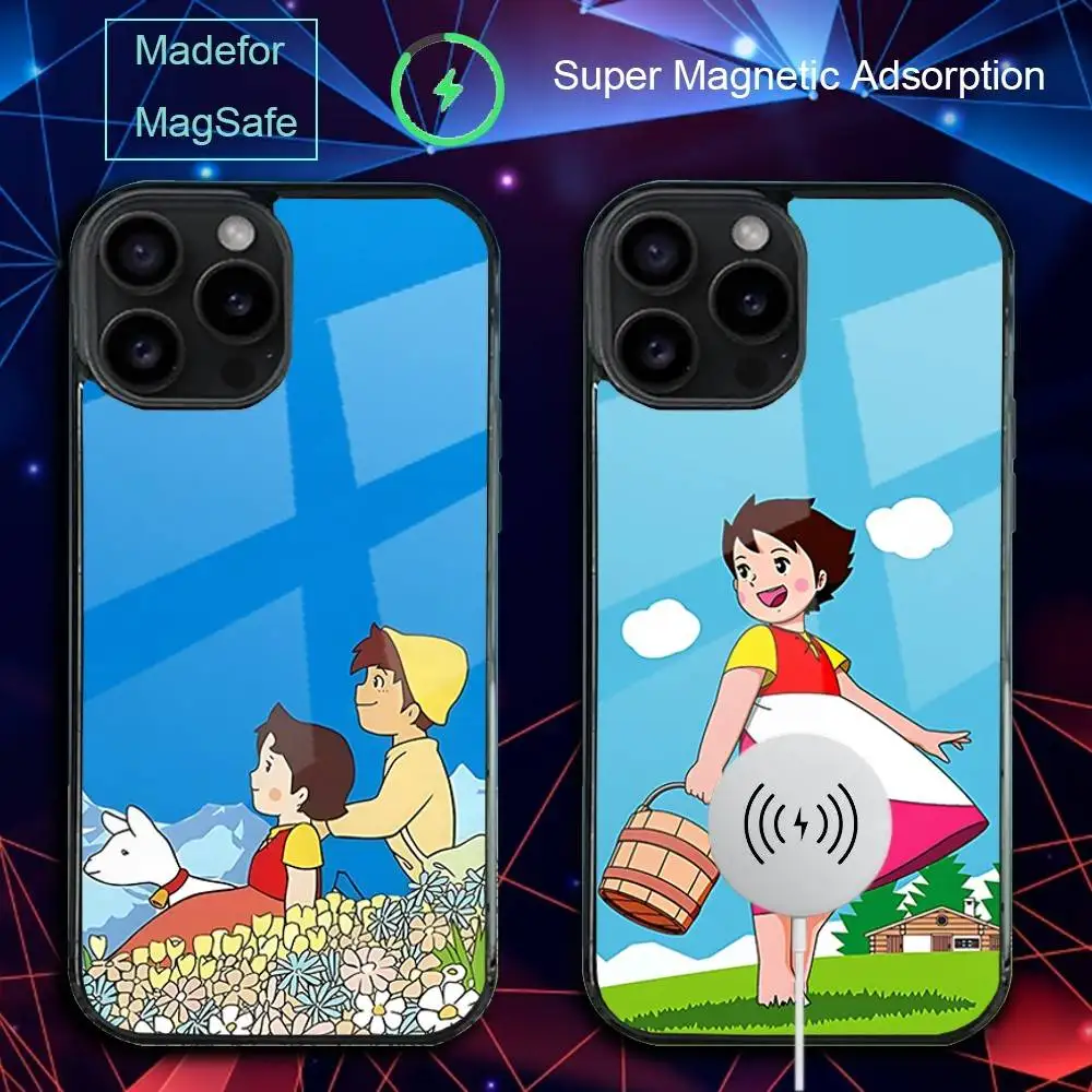 

Чехол для телефона iPhone 17,16,15,14,13,12,11,Pro,Max,Plus,Mini,SE4,E Магнитный милый H-Heidi с мультяшной беспроводной зарядкой Magsafe