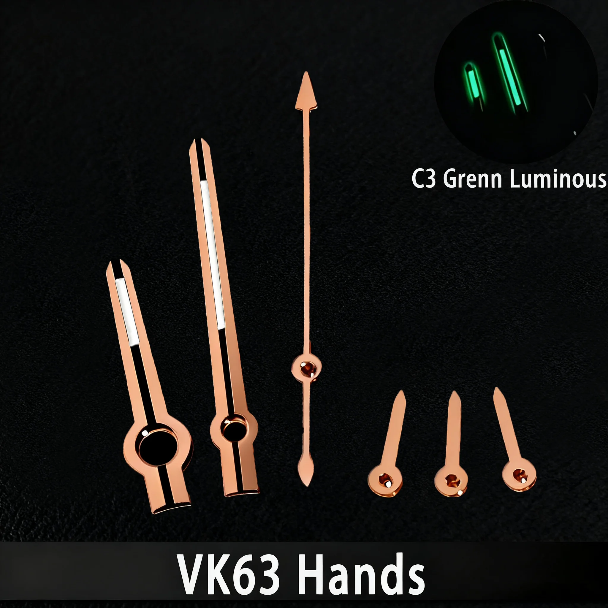 VK63 الأيدي عالية الجودة C3 الأخضر مضيئة ساعة اكسسوارات الأيدي مناسبة ل VK 63 حركة الكوارتز أجزاء الساعات الرجالية