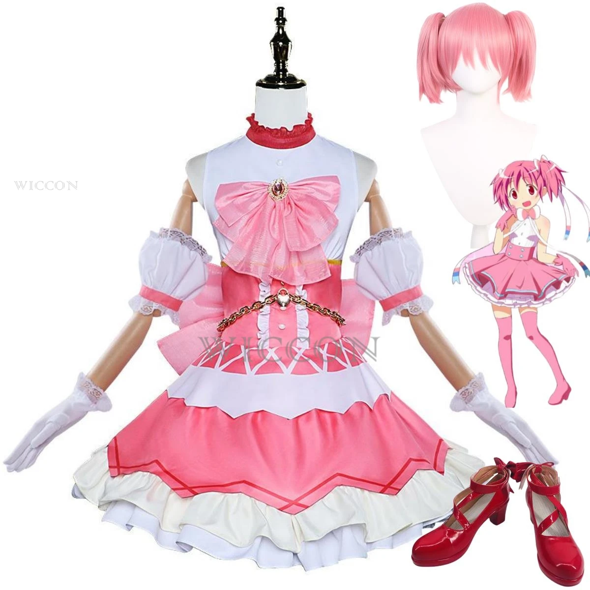 

Костюм для косплея аниме Puella Magi Madoka Magica Kaname Madoka, парик, юбка принцессы, вечернее платье, Женский кавайный карнавальный костюм