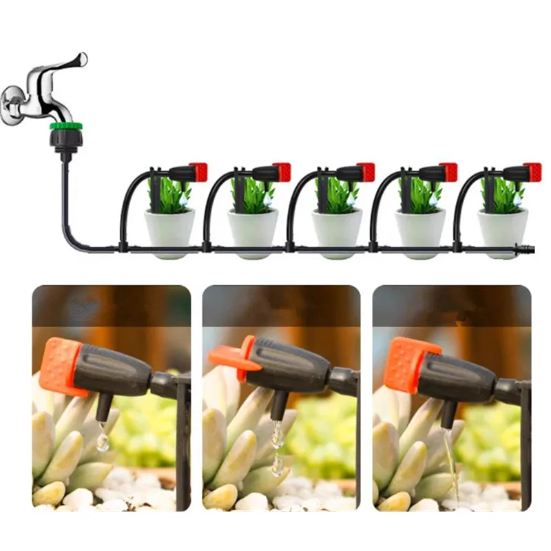 Tropfbewässerungsset mit Regulierventil, Bewässerungsgerät für Topfpflanzen, Gartenbewässerung, 4/7mm Schlauch, wassersparender Mikrotropfer, Gewächshaus