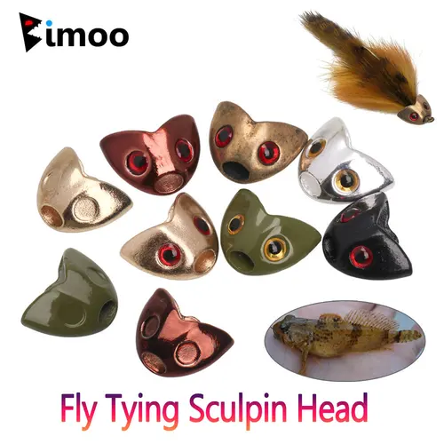 Imagen 1 del producto Bimoo-cabeza esculpida de atado de moscas, 10 piezas, ojos de pez 3D, Cráneo de pez de hundimiento rápido, casco, Material de atado de moscas, Señuelos de Pesca de trucha