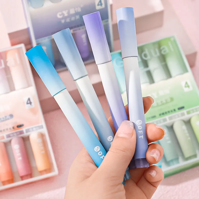 4 pcs/set Creative Gradient Color Highlighters Cute Milkliner Art Markers Stationery School Supplies