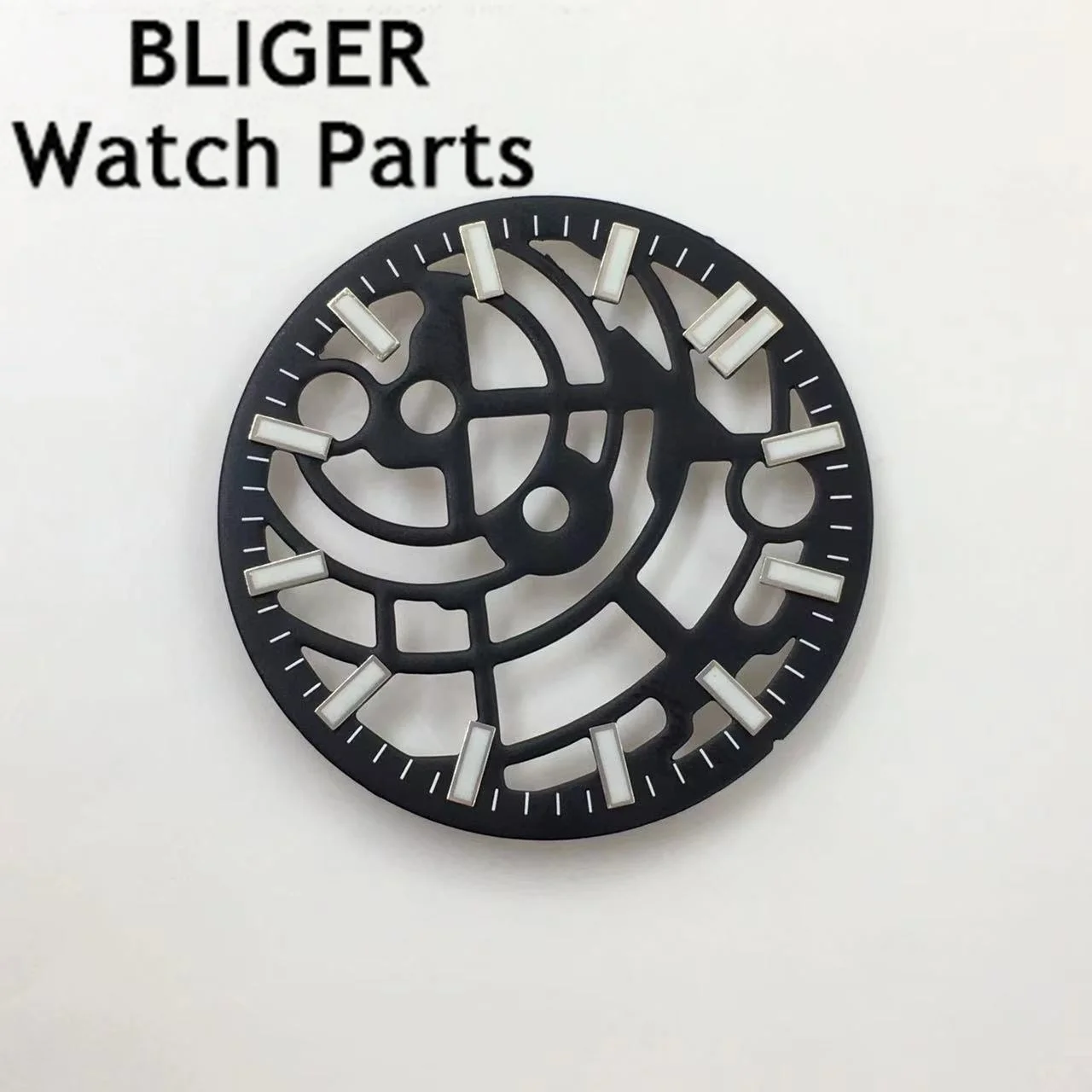 BLIGER 28 ملم أسود أزرق أخضر أبيض قرص ساعة مضيئة تناسب حركة NH70