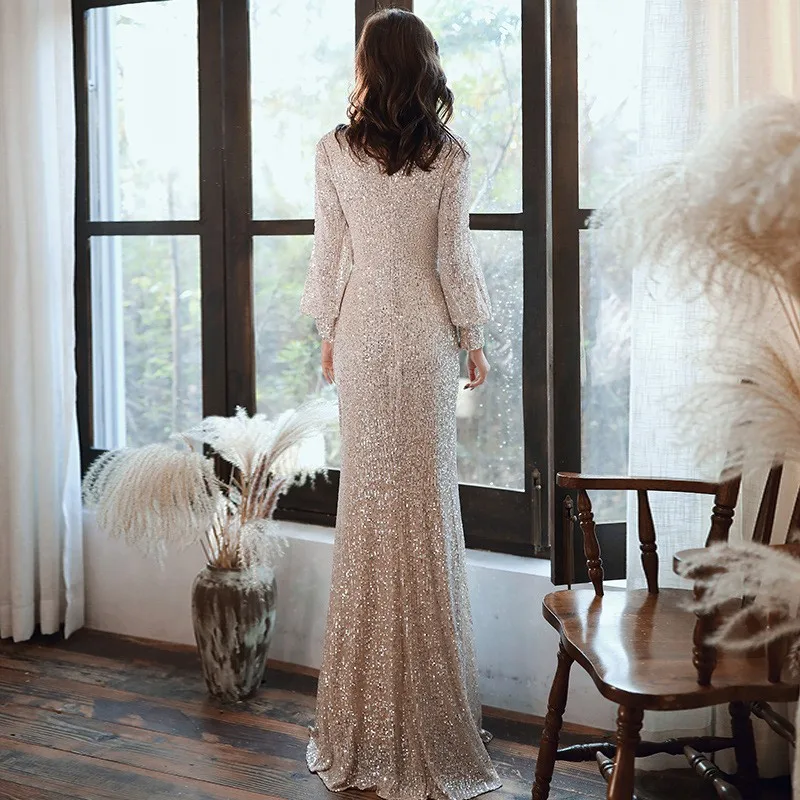 Маленькое вечернее платье для банкета, женское новое длинное серебряное блестками, элегантная юбка «рыбий хвост», хоровое выступление, ведущее