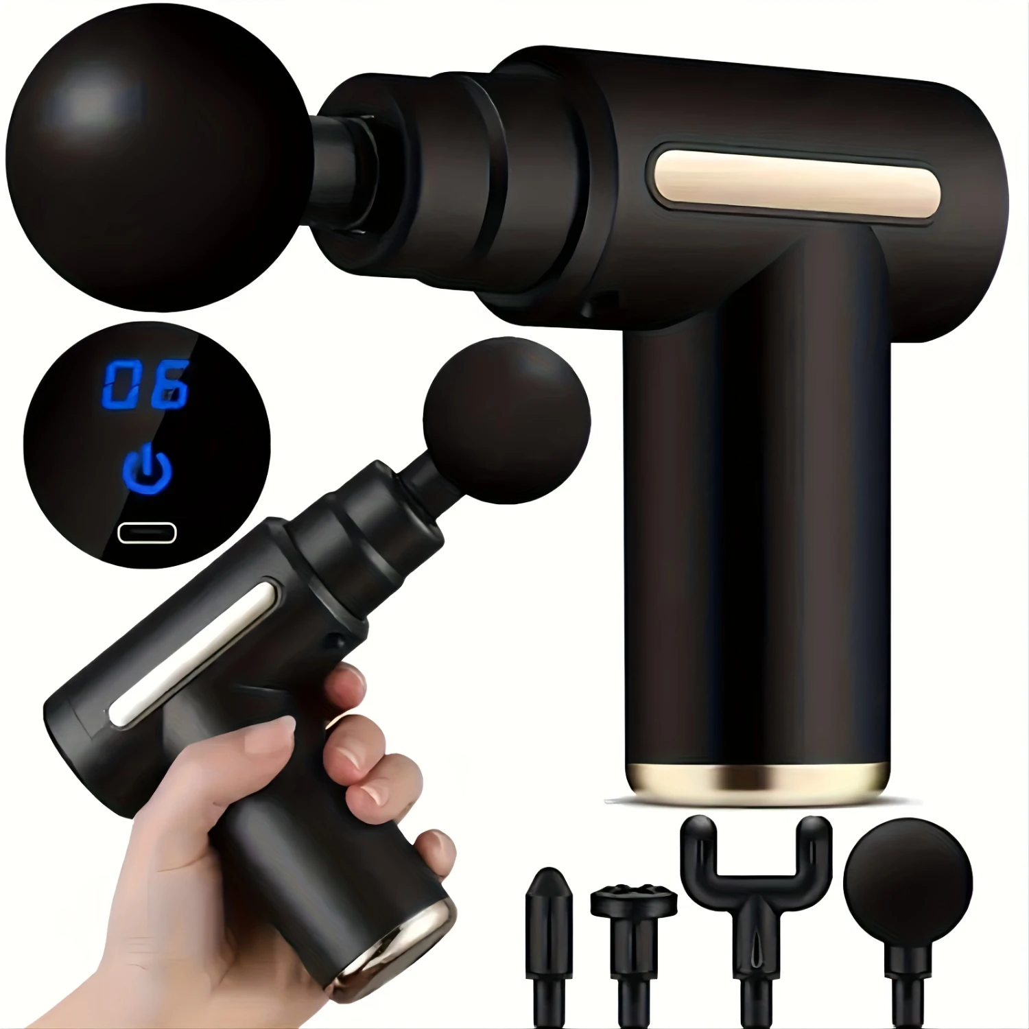 

1pc Portable Deep Tissue Massager Gun with 6 Intensity Levels, 4 Heads, and Ultra-Quiet Brushless Motor - Relieves Muscle Tensi