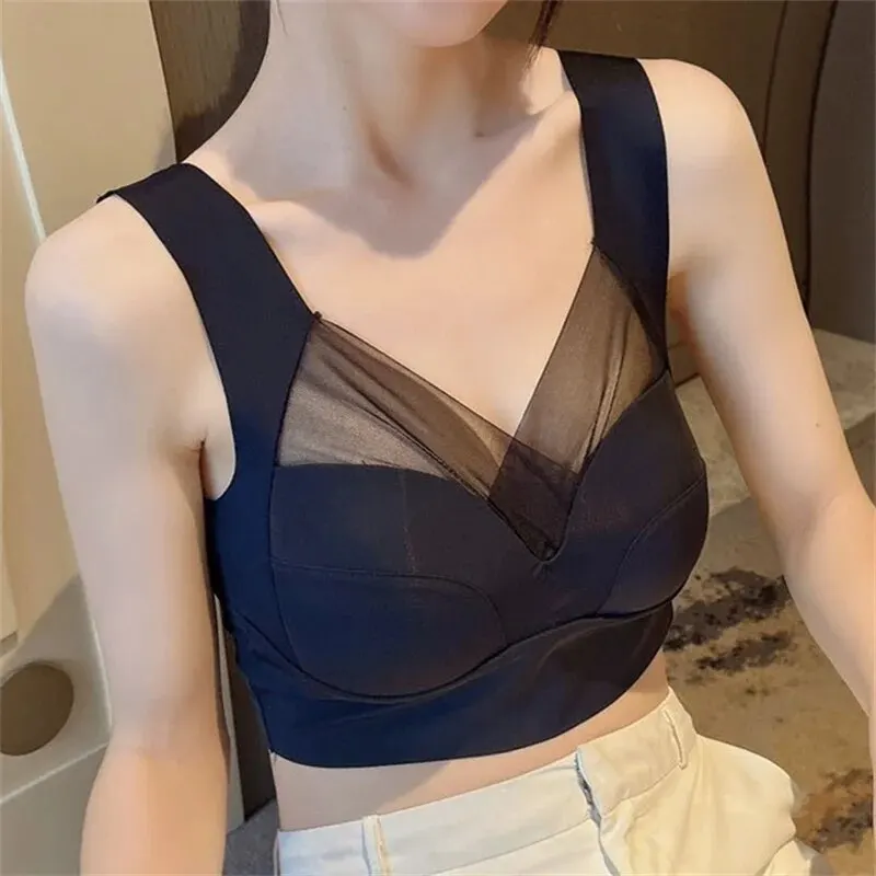 Ice Silk Sports Bras Seamless Women\'s Bras Large Size No Steel Ring Underwear Yoga Fitness Sleep Vest Crop Running Tube Top Bra