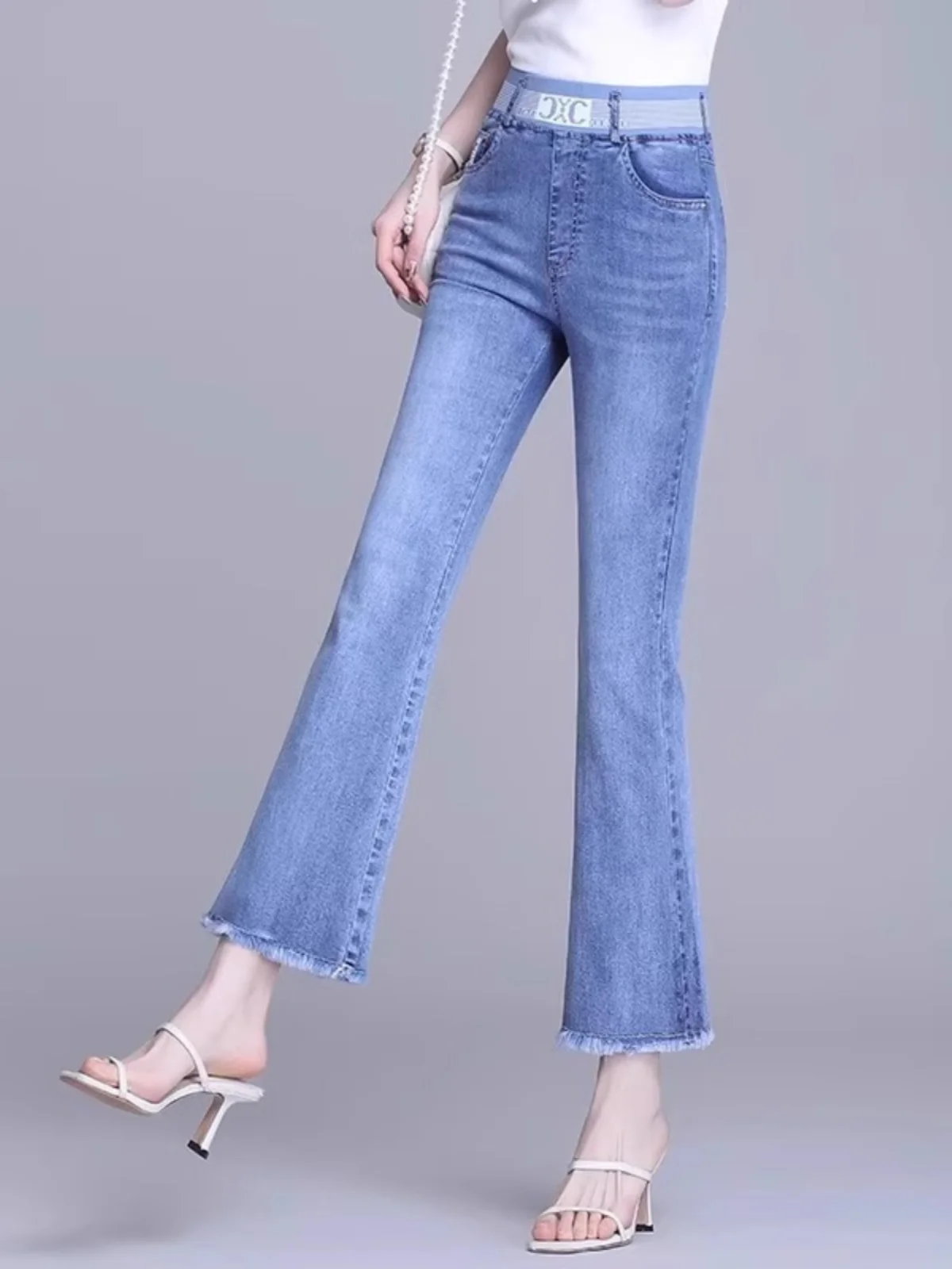 

Джинсы-боты с высокой талией, женские весенне-осенние новые эластичные универсальные джинсовые брюки с разрезом, хлопковые эластичные джинсовые брюки