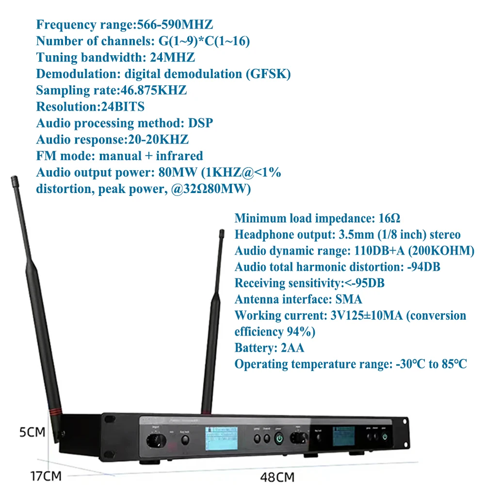 In-Ear Monitoring System Dual Channel PSM600 Stage Personal Wireless In-Ear Monitor Digital DSP Audio Processor For Bands 500MHz
