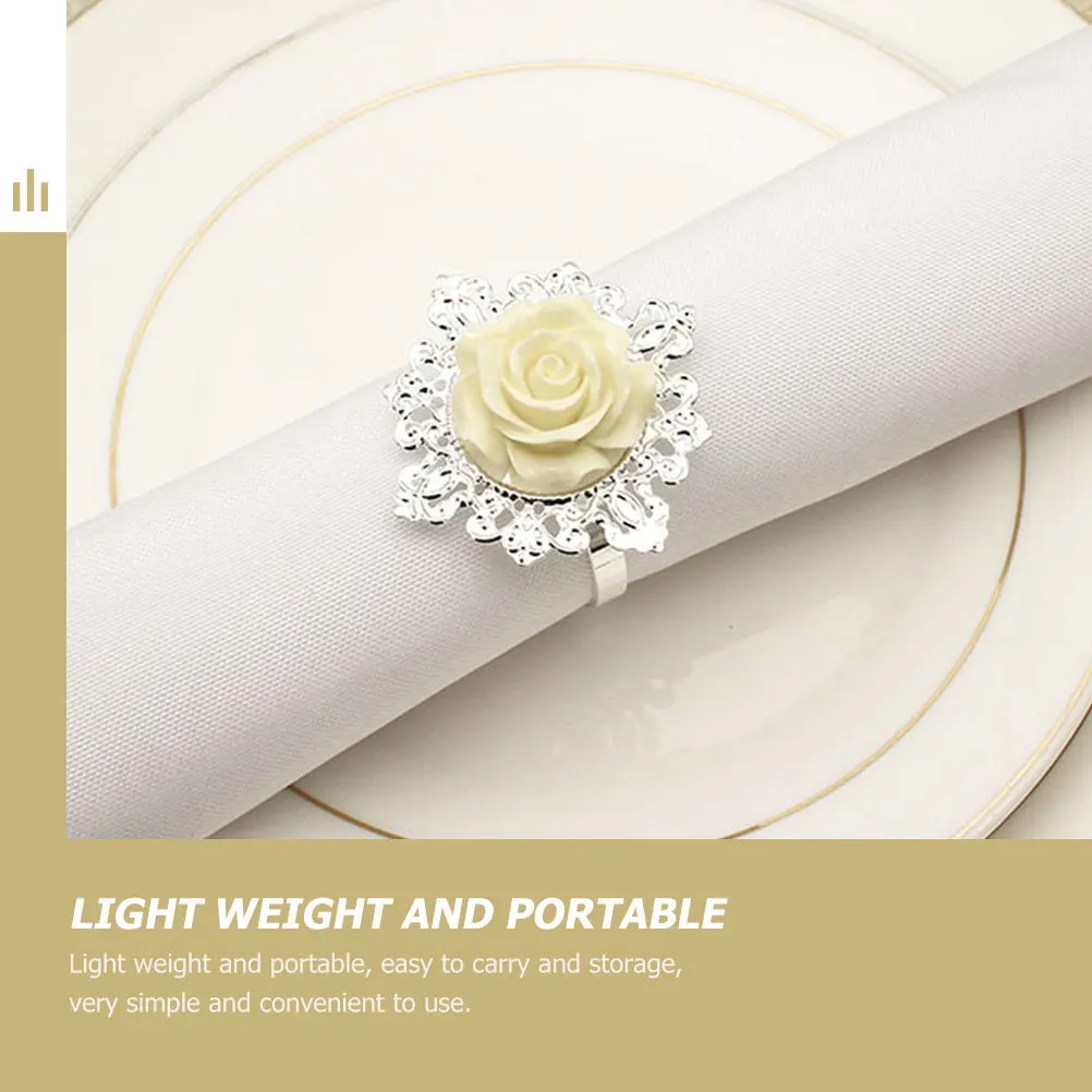 

6Pcs Alloy Napkin Rings Rose Design Exquisite Elegant Style Wedding Party Home Romantic Table Decoration Buckles