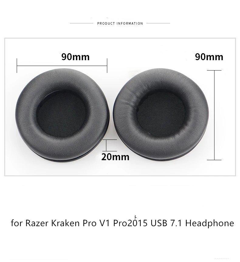 1 par EarPads para Razer Kraken Pro V1 Pro2015 USB 7.1 Fone De Ouvido Earmuff Couro Esponja Manga Acessórios de Reposição 90MM