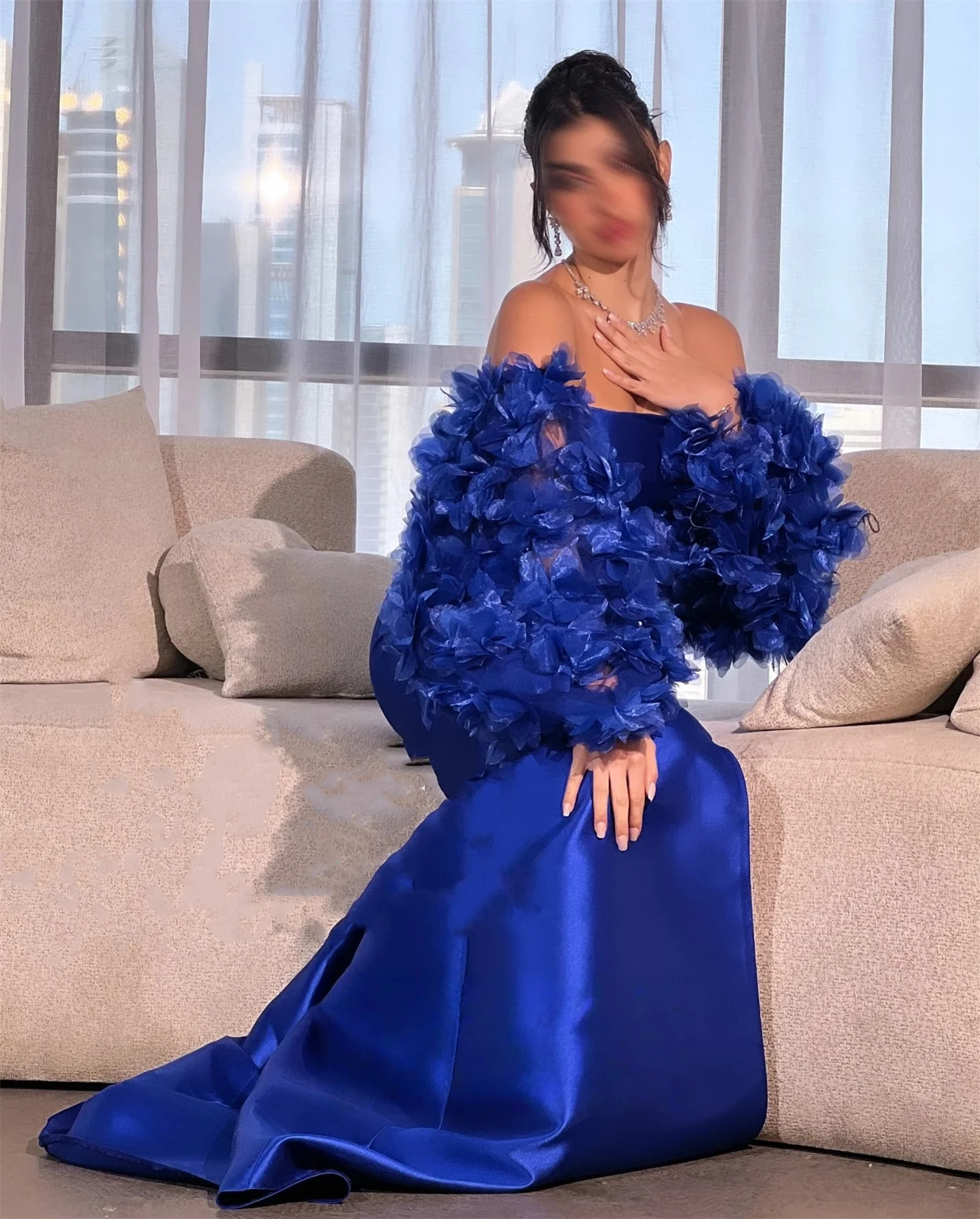 

Royal Blue Slit Long Bespoke Occasion Gown Evening Dresses Pastrol Unisex Jersey Retro Dubai Saudi Arabic Israel Prom Customized