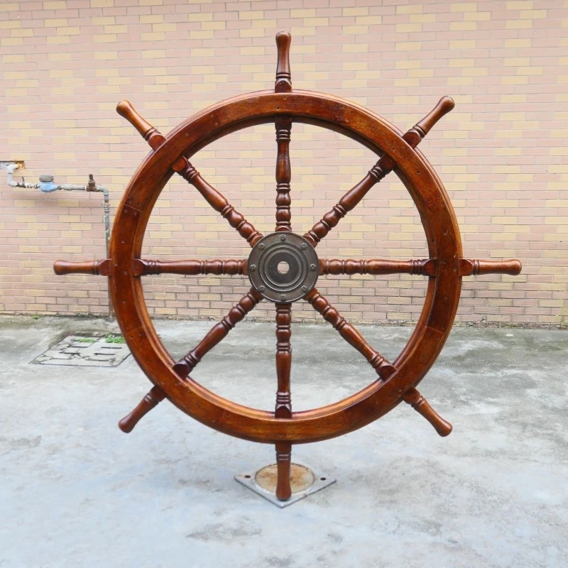 Solid wood rudder ornament retro decoration home wall mounted helmsman steering wheel