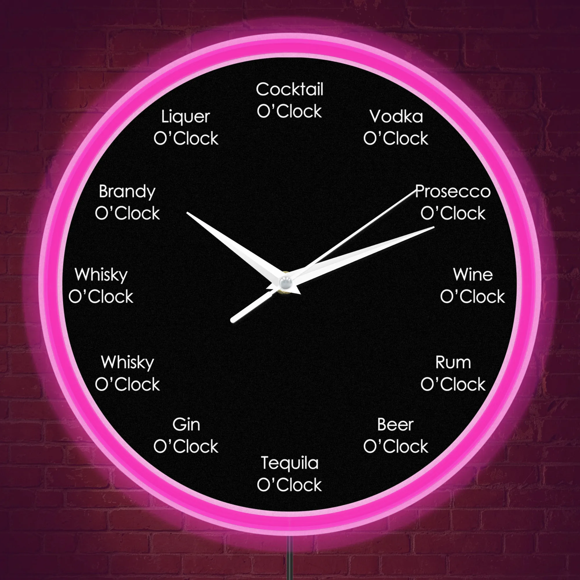 Cocktail Whisky Beer Time Alcohol O Clock LED Light Up Wall Clock for Home Bar Pub Humorous Drink Quote Illuminated Wall Clock