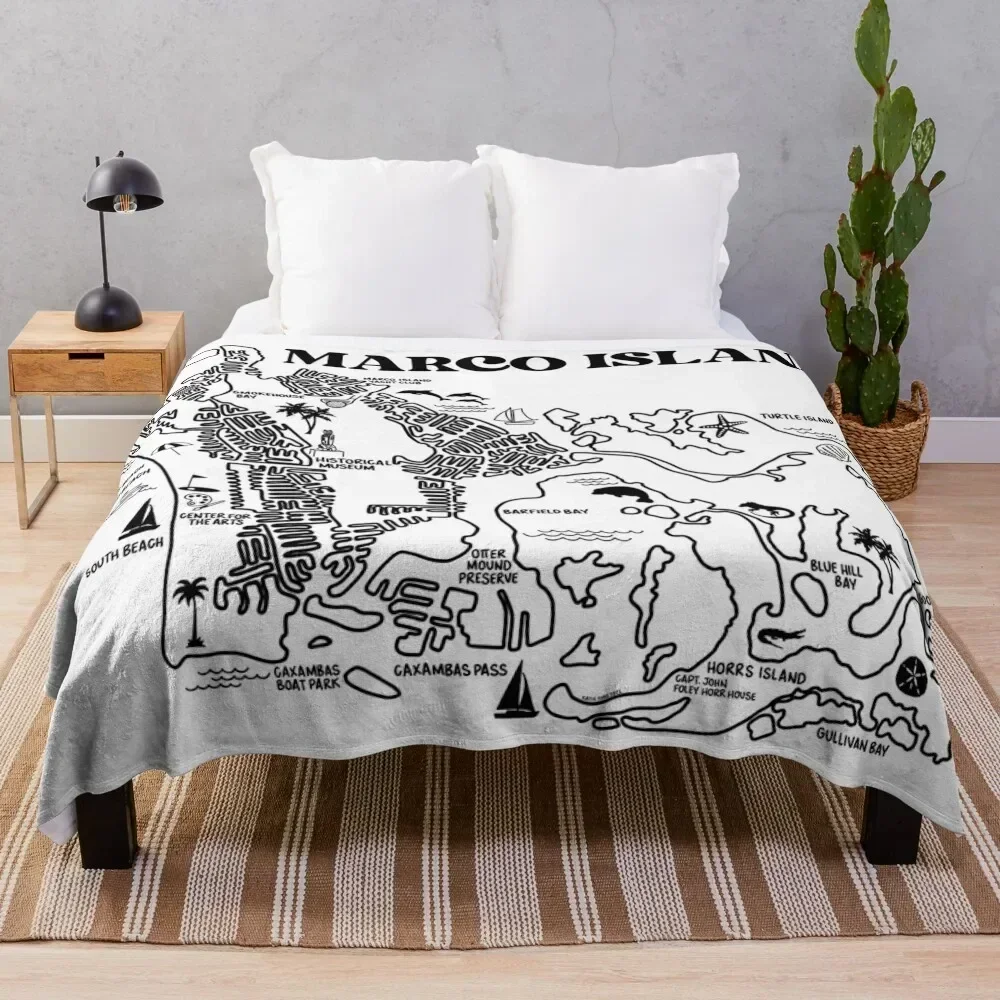 

Marco Island Map White Throw Blanket Warm Accent Blanket for Living Room Decoration